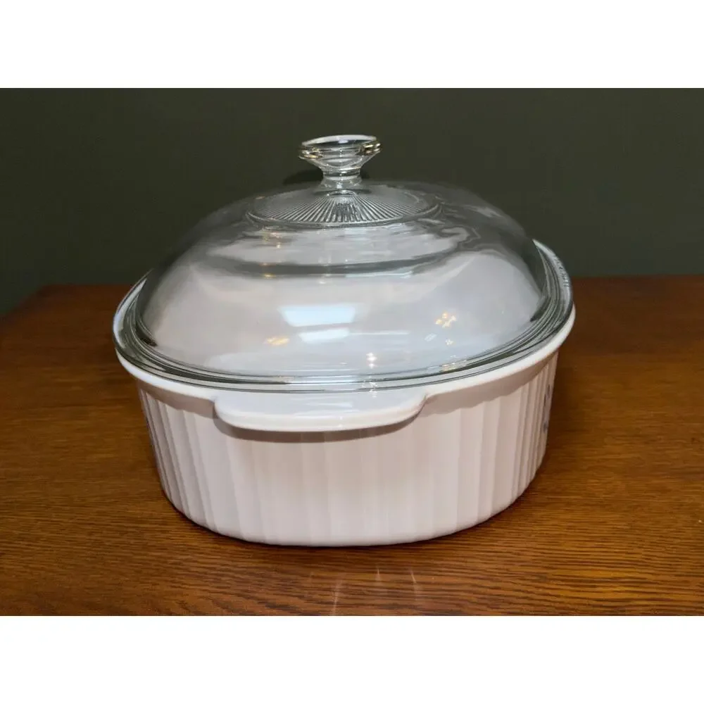 CorningWare Oceanview French White 4QT Roaster Casserole F-14-B W/ Pyrex Lid